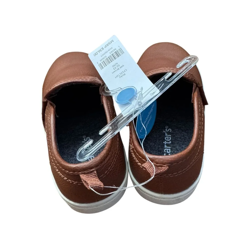 Carters‎ Ricky Brown Slip On Sneakers Kids Size 12 Faux Leather Loafers NEW